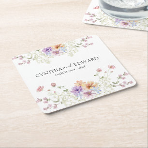 Elegante Summer Meadow Wildflowers Wedding Vierkante Kartonnen Onderzetter