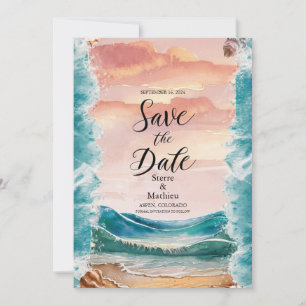 Elegante Sunset Beach bruiloft Save The Date