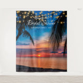 Elegante Sunset Palm Beach Bruidsdouche Achtergron Wandkleed (Voorkant)