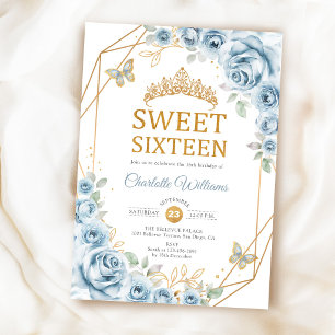 Elegante Sweet 16 Baby Blue Rozen Goud Kaart