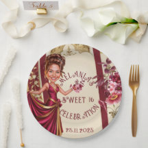 Elegante Sweet 16 foto karikatuur met gouden accen