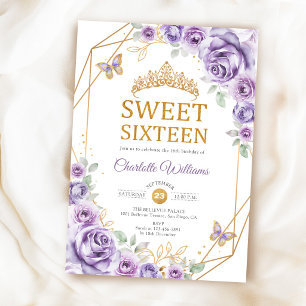 Elegante Sweet 16 lila paarse rozen goud Kaart