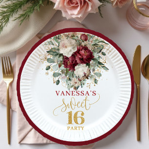 Elegante Sweet 16 Roze Bourgondische Feestborden Papieren Bordje
