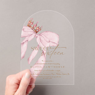 Elegante Sweet 16 Roze Roze Verjaardag  Acryl Uitnodigingen
