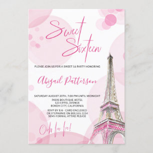 Elegante Sweet 16 Roze Witte Paris Verjaardag Kaart