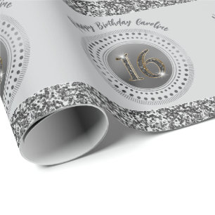 Elegante Sweet 16 Verjaardag, Zwart Glitter & Stre Cadeaupapier