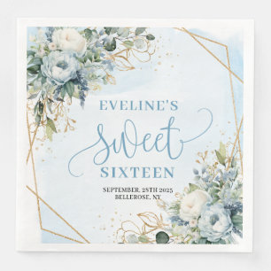 Elegante Sweet Sixteen 16 Stofblauwe Bloem Feest Servet