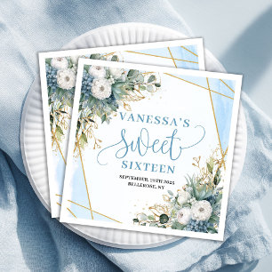 Elegante Sweet Sixteen Blauwe en Gouden Feestserve Servet