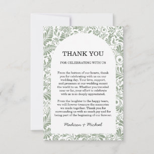 Elegante Swirl Sage Green Floral Wedding Bedankkaart