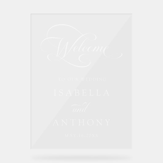 Elegante swirly kalligrafie bruiloft welkom acryl bord (Voorkant)
