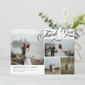Elegante swirly kalligrafie Dank u fotocollage Bedankkaart (Staand voorkant)