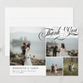 Elegante swirly kalligrafie Dank u fotocollage Bedankkaart (Voorkant / Achterkant)