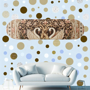 Elegante Symmetrie Zwanenpaar Art Deco Bloemmotief Skateboard