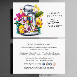Elegante taart mixer geel roze orchideeën bakkerij visitekaartje