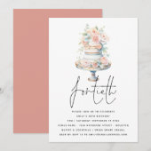 Elegante taart stoffige roze perzik script 40e ver kaart (Voorkant / Achterkant)