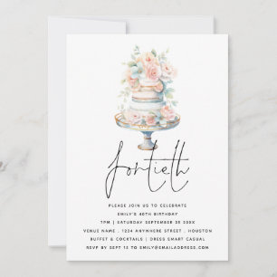 Elegante taart stoffige roze perzik script 40e ver kaart