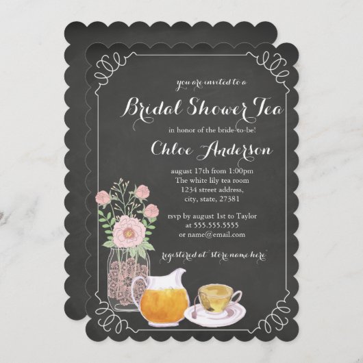 Elégante Tacup Chalkboard Bridal Shower Invitation (Devant / Derrière)