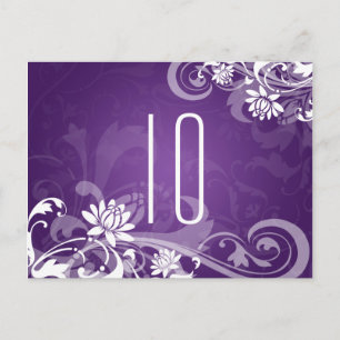 Elegante tafel nummer Bloemen wervelingen Paarse Briefkaart