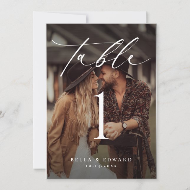 Elegante tafel nummer fotokaart (Voorkant)