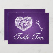 Elegante tafel nummer sleutel tot mijn hart Paarse Briefkaart (Voorkant / Achterkant)