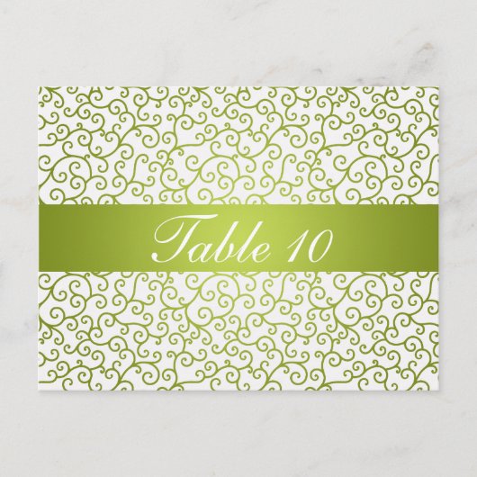 Elegante tafel nummer wervelingen patroon limoen g briefkaart (Voorkant)