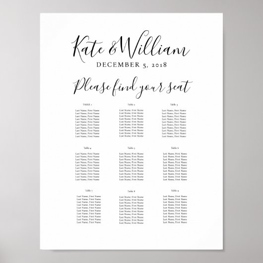 elegante Tafelplanpartij/bruiloft Poster (Voorkant)