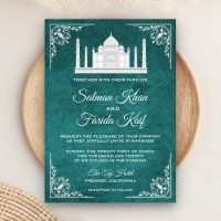 Elegante Taj Mahal Teal Arabische Trouw Uitnodigin