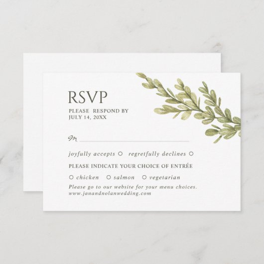 Elegante tak van groen. Botanische bruiloft RSVP (Voorkant / Achterkant)