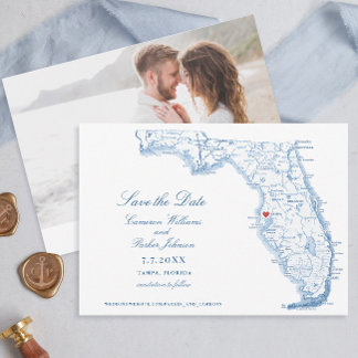 Elegante Tampa Florida bruiloft blauwe kaart