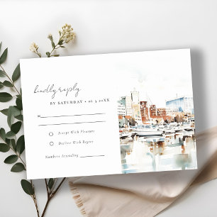 Elegante Tampa Florida Skyline Waterverf bruiloft RSVP Kaartje