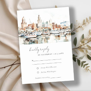 Elegante Tampa Florida Skyline Waterverf bruiloft RSVP Kaartje
