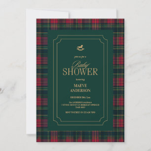 Elegante tartan geruite baby shower winter rood gr kaart