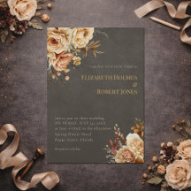 Elegante Taupe Bloemen Bruiloftsinvatiekaart