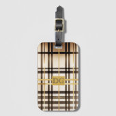 Elegante Taupe en Gouden Plaid Monogrammed Bagagelabel (Voorkant (verticaal))