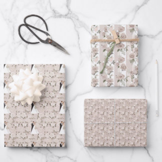 Elegante taupe en wit bruiloft inpakpapier vel