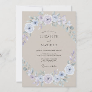 Elegante Taupe Maarts Viooltje Bloem Bruiloft Kaart