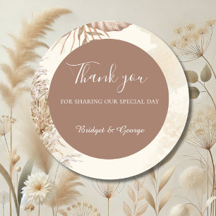 elegante taupe Neutral Pampas Grass Ronde Sticker