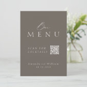 Elegante Taupe QR-code Trouwbar Menu Bord Kaart (Staand voorkant)