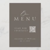Elegante Taupe QR-code Trouwbar Menu Bord Kaart (Voorkant)