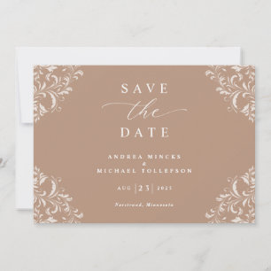 Elegante Taupe Trouw Save the Date Kaarten