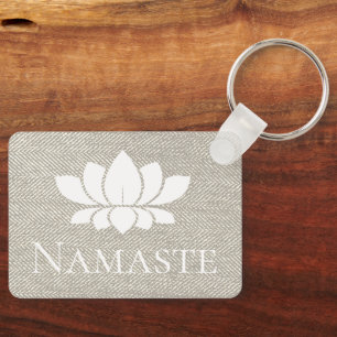 Elegante Taupe visgraat Namaste White Lotus Sleutelhanger