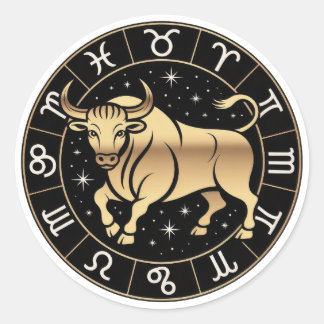 Elegante Taurus sterrenbeeld Goud Zwart Ronde Sticker