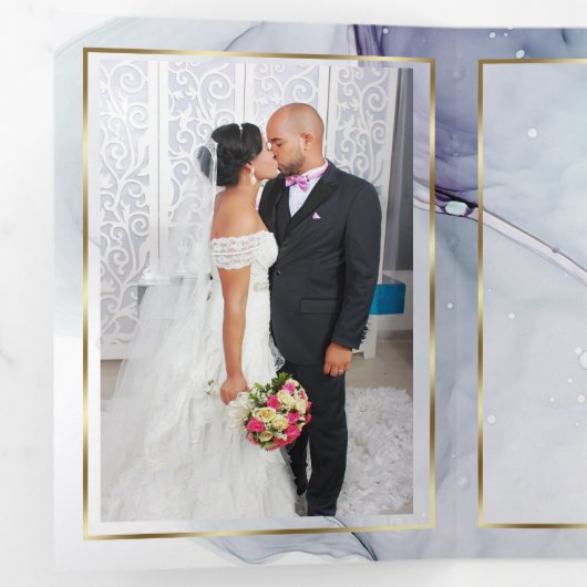 Elegante Teal Amethist Abstracte Inkt Drieluik Uitnodiging (Binnenzijde eerst)