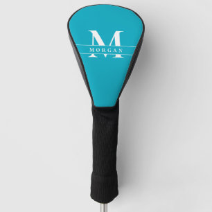Elegante Teal Blauwe Witte Monogram Naam gepersona Golfheadcover