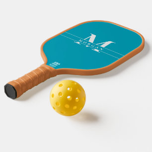 Elegante Teal Blauwe Witte Monogram Naam gepersona Pickleball Paddle