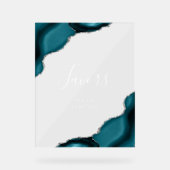 Elegante Teal Blauwe Zilveren Agaten Trouwgunsten Acryl Bord (Voorkant)