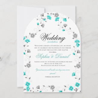 Elegante Teal Bloemboog Trouwuitnodiging Kaart