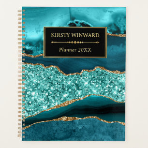 Elegante Teal en Goud Oceaan Glitter Agate Planner