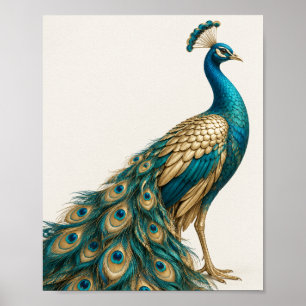 Elegante Teal en Gouden Pauw Kunstposter Poster