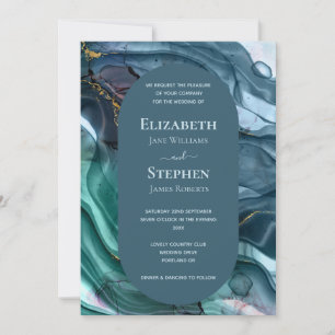 Elegante Teal & Goud Agate Bruiloft Kaart